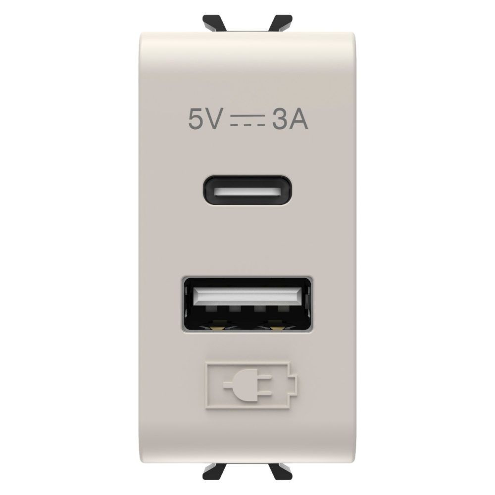 שקע USB כפול קורוס TYPE A+C - 3A 1 מודול בז' מט/סאטן