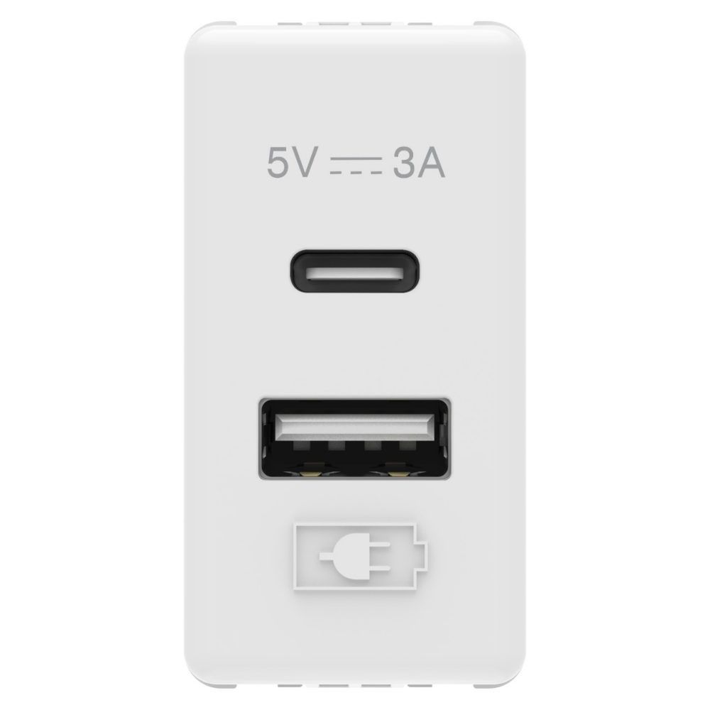 שקע USB כפול סיסטם TYPE A+C - 3A 1 מודול לבן