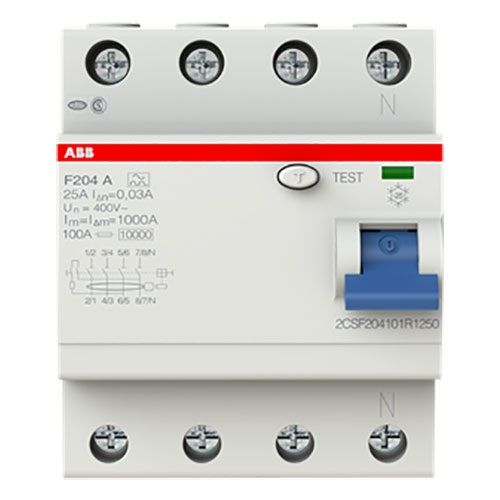ממסר פחת תלת פאזי 40A 100mA 10KA דגם F204