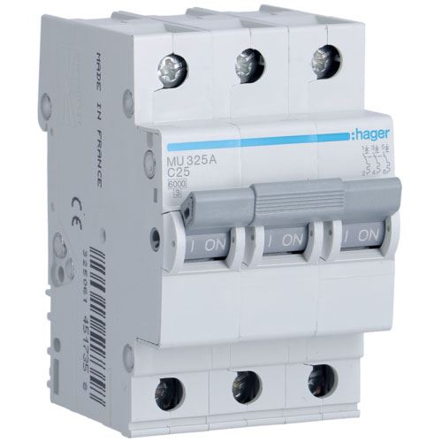 חצי אוטומט HAGER 6KA 3X25A C