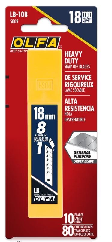 להבי חיתוך נשלפים (Snap Blades) בגודל 18 מ"מ מדגם LB בצבע כסף כמות 10 להבים OLFA LB10