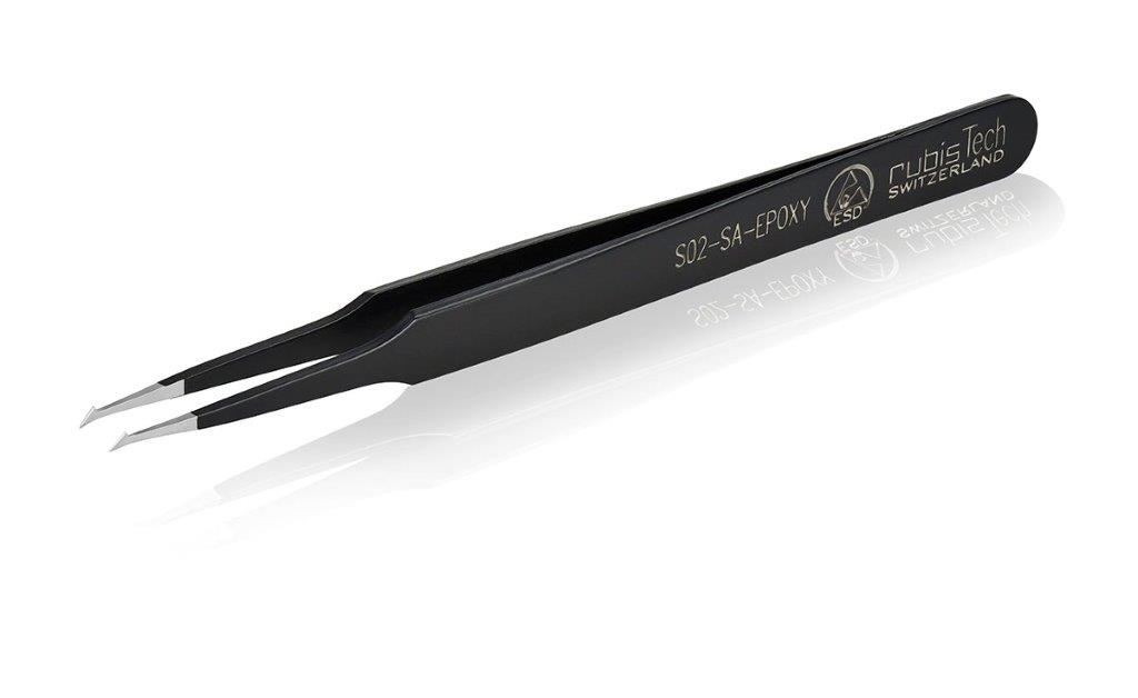 פינצטה מצופה אפוקסי ESD - אנטיסטטית / נוגד חומצה - קצוות ל SMD לטיפול ומיצוב רכיבים,רוביס